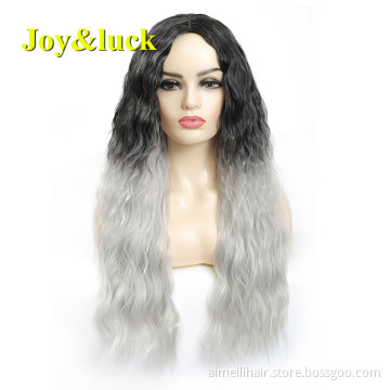 Wholesale Hair Black Ombre Grey for Women Finger Wave Dark Root Hair Wigs Daily or Party Long Water Wave Wig Synthetic Hair Wigs